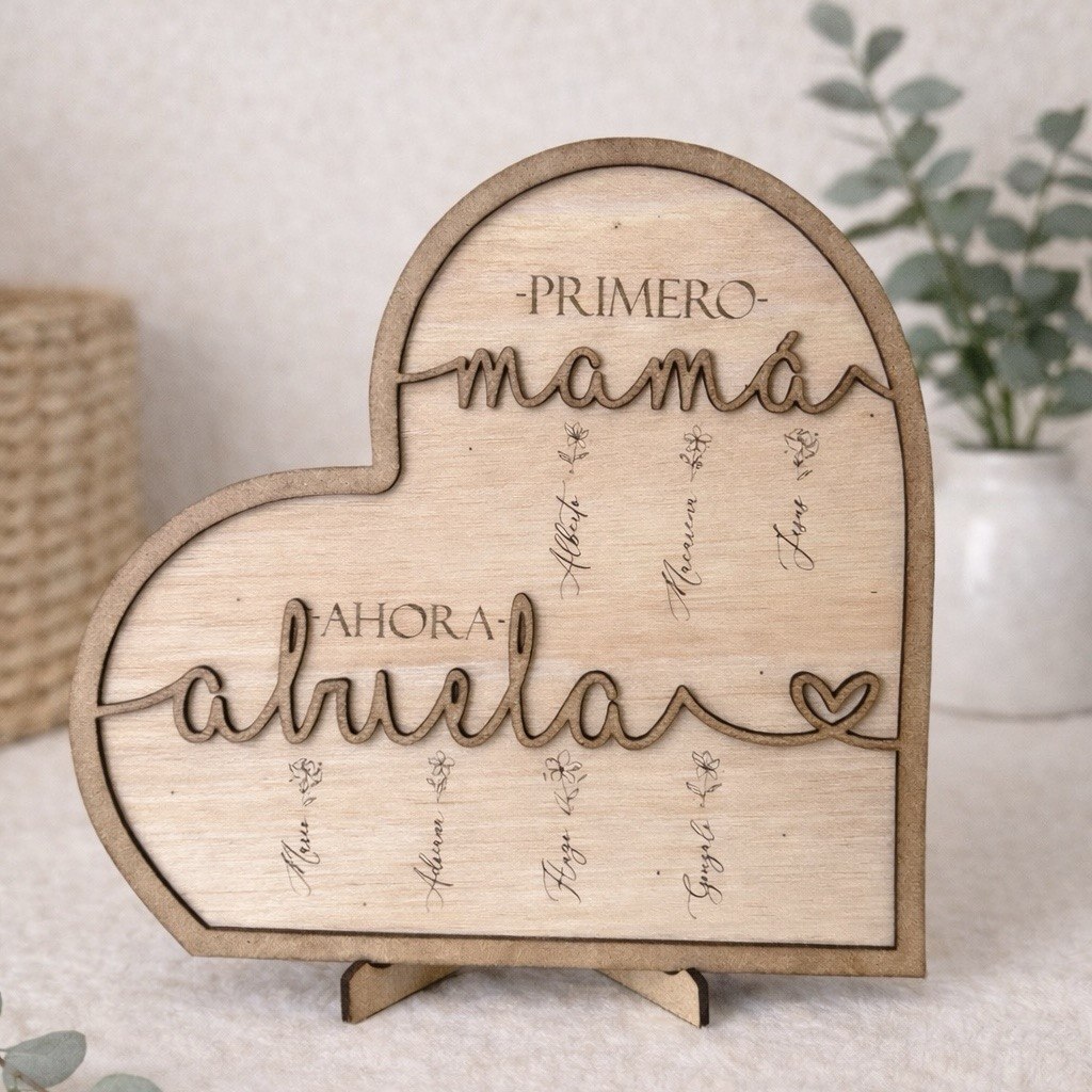 Cuadro corazón "primero mamá, ahora abuela"