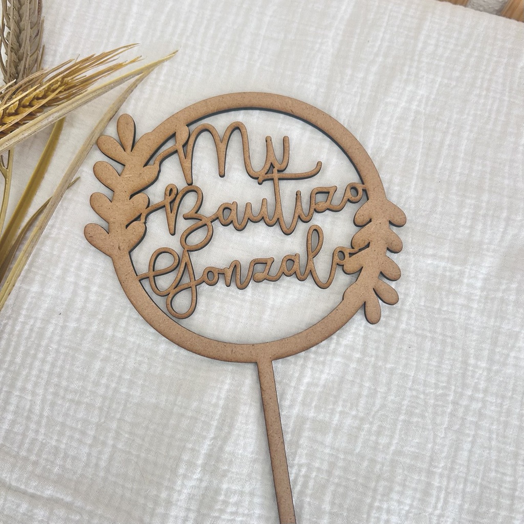 Topper Bautizo hojas