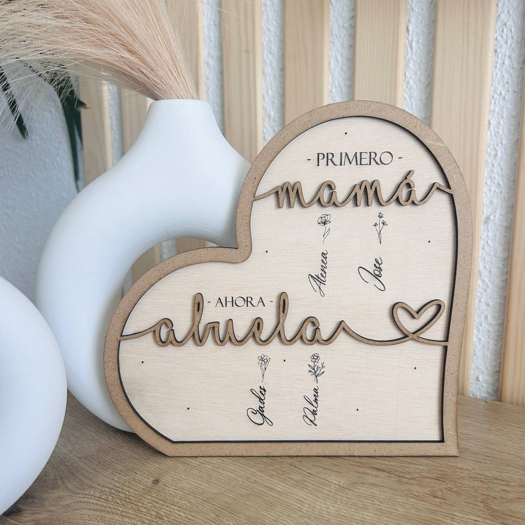 Cuadro corazón &quot;primero mamá, ahora abuela&quot;